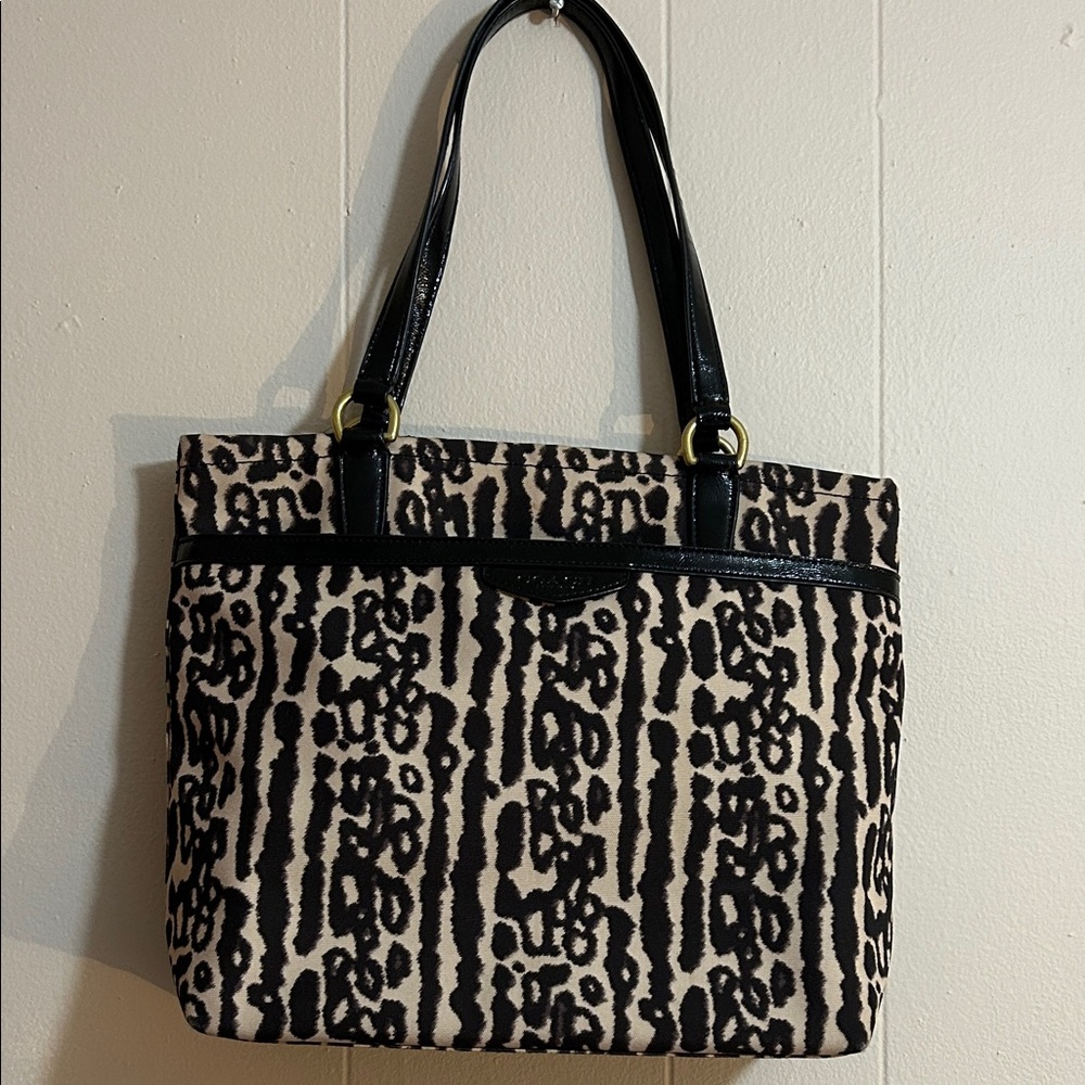 Coach Leopard Print Stylish Black and Cream Tote Bag With Zipper